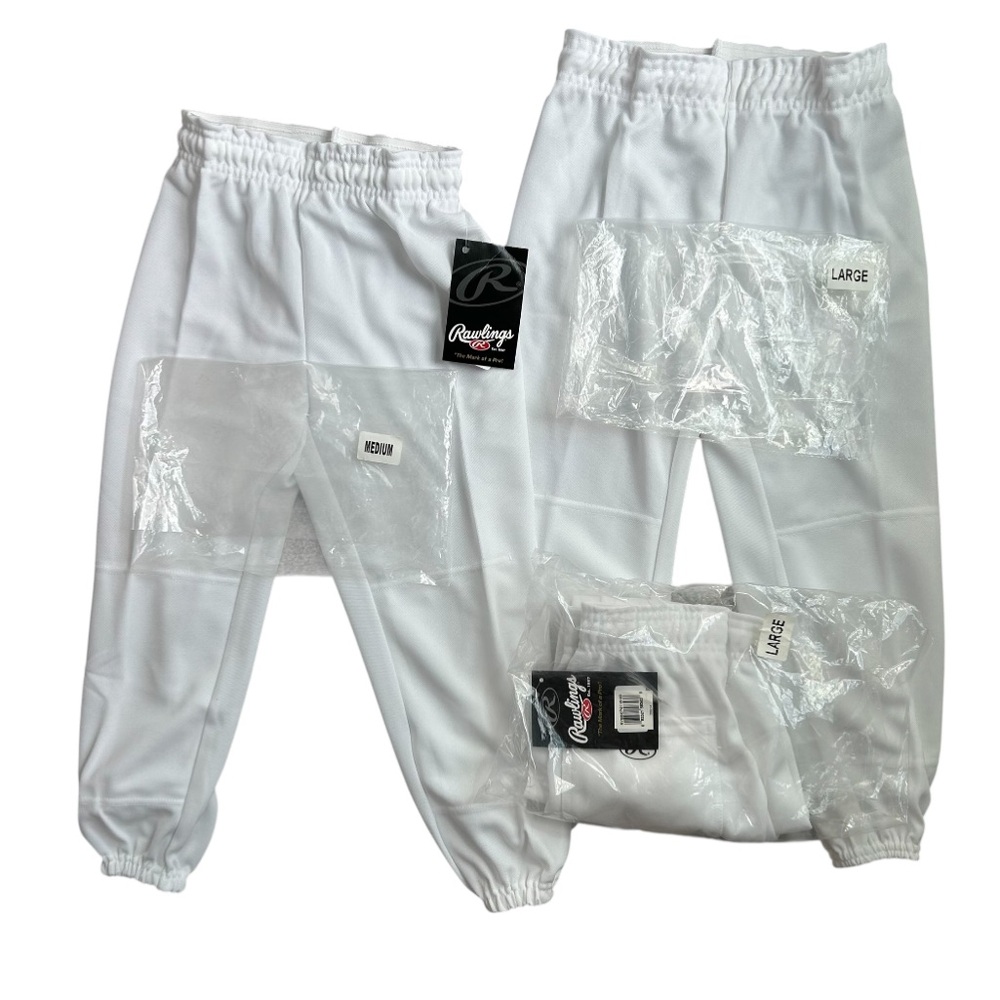 RAWLINGS NWT! Youth Boys‎ Baseball Pants Drawstring White BUNDLE of 3! M(1) L(2)